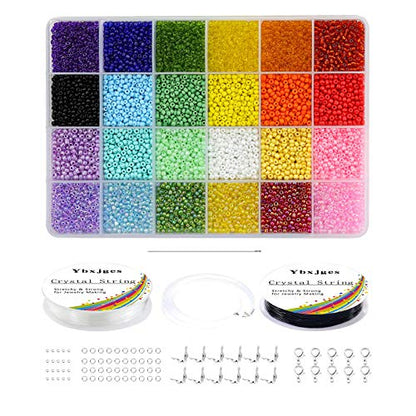 Ybxjges 12000 pcs 3mm Glass Seed Beads 8/0 Small Craft Beads Friendship Bracelet Kit with Jump Rings Lobster Clasp Elastic String for Jewelry Making DIY Bracelets Necklaces Girts for Girls Age 6-12