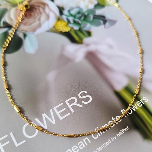 Dainty Choker Necklace for Women 18K Gold Plated Shining Dots Box Chain Sparkle Necklaces Cute Paperclip Link Herringbone Necklace Exquisite Jewelry Gifts for Mom Girlfriend - style: Bar GD