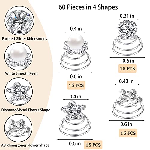 60 PCS 4 Shapes Gems Rhinestone Twister Hair Studs Set Diamond Spiral Pearl Flower Jewels Hair Pins Sticks for Wedding, Bridal, Prom, Party and Special Occasion, Butterfly - color: Butterfly