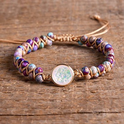 YGLINE Stone Bead Yoga Meditation Bracelet Healing Crystal Double Layer Natural Gemstone Beaded Relax Anxiety Bracelets for Women Men - color: jasper
