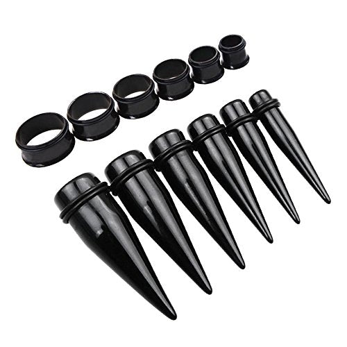 TOPBRIGHT 24PCS UV Acrylic Tapers and Surgical Steel Plugs Ear Gauges Kit Eyelets Stretching Set 00G-20mm - color: Black