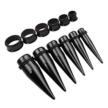 TOPBRIGHT 24PCS UV Acrylic Tapers and Surgical Steel Plugs Ear Gauges Kit Eyelets Stretching Set 00G-20mm - color: Black