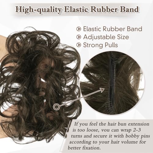RUWISS 100% Human Hair Bun Small Messy Bun Hair Piece for Women Layered Wavy Hair Buns Updo Hairpiece for Daily Wear Scrunchies Ponytail Extension (Natural Black) - color: Natural Black