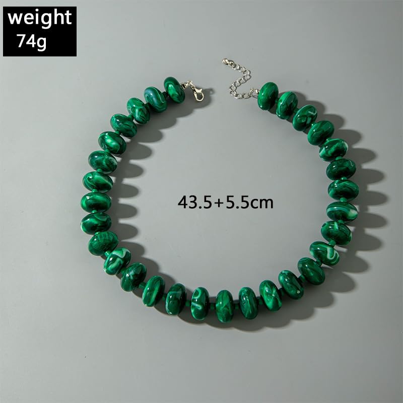 Beaded Necklace for Women Statement Chunky Necklace Boho Bead Choker Acrylic Big Bead Necklaces Summer Beach Jewelry for Women - color: Dark-Green