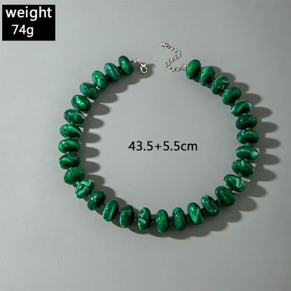 Beaded Necklace for Women Statement Chunky Necklace Boho Bead Choker Acrylic Big Bead Necklaces Summer Beach Jewelry for Women - color: Dark-Green