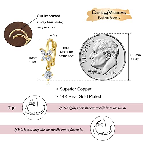 DAILY VIBES Dainty Butterfly Cross CZ Small Huggie Hoop Earrings for Women | Hypoallergenic, 14K Gold Plated Hoops, Tiny Cubic Zirconia, Cartilage Hoop Earrings for Women Trendy - color: Butterfly B