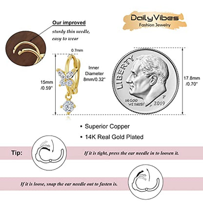 DAILY VIBES Dainty Butterfly Cross CZ Small Huggie Hoop Earrings for Women | Hypoallergenic, 14K Gold Plated Hoops, Tiny Cubic Zirconia, Cartilage Hoop Earrings for Women Trendy - color: Butterfly B