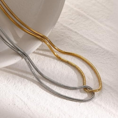 Women Non Tarnish Two Tone Snake Chain Twisted Link Necklace | waterproof stainless steel material,dual color mixed metal necklace,fashion jewelry gifts