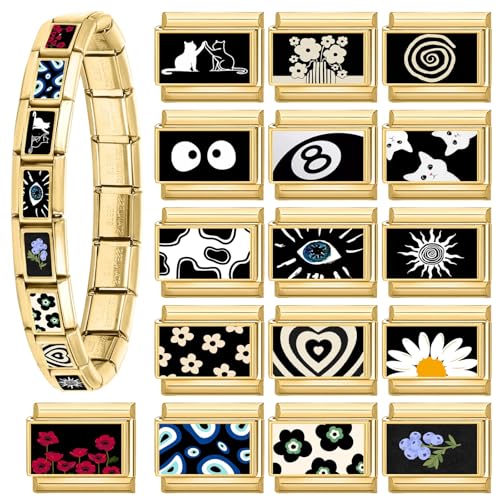 papasgix 11Pcs Italian Charms Set, 10mm*9mm Silvery Italian Charm | Italian Charms Bracelet Link Black Patterns Stainless Steel DIY Jewelry Gifts - style: 22pcs-Sun