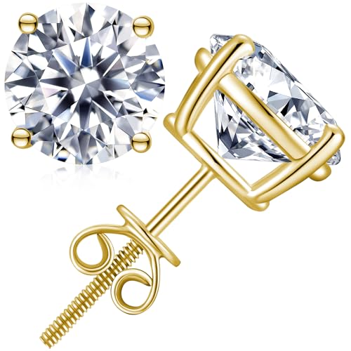 Moissanite Stud Earrings Hypoallergenic 925 Sterling Silver stud Earrings for Women Round Cut D Color VVS1 18K White Gold Plated Lab Created Moissanite Earrings for Women Men 0.3ct-2ct - color: Yellow Gold-Screw Back, size: 4 Carat-(2ct*2)-8mm