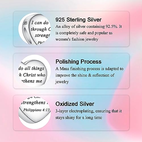 Bible Family Mom Wife Love Heart Dangle Charm 925 Sterling Silver Charms fits Bracelets and Necklace Pendant Bead Charms Jewelry Present for Women Family Friends - style: Bible - I can do all things through Christ charm