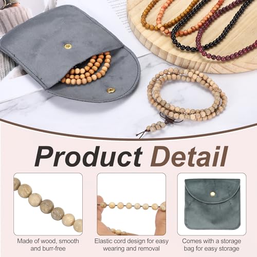 MECCANIXITY Prayer Beads Bracelet, Natural Wooden Bead Mala Bracelets Link Wrist Men Women Beaded Stretch Crafts Bangle - color: Camphorwood Color