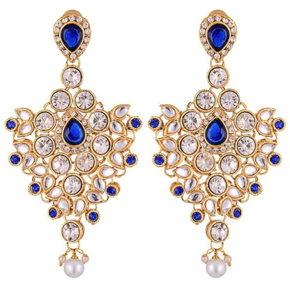 Aheli Bollywood Style Indian Bridal Choker Necklace Matha Patti Nose Ring Haath Phool Wedding Fashion Bharatanatyam jewellery set for Women - color: Blue
