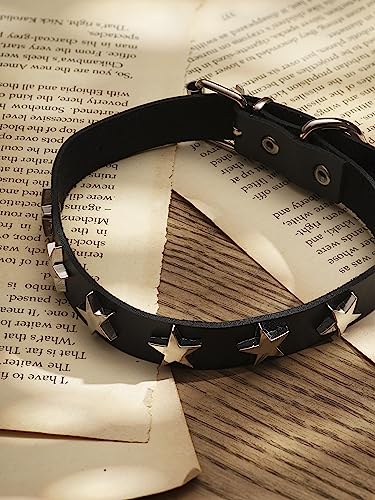 Sacina Gothic Punk Star Necklace, Black PU Leather Choker, Unisex, Zinc, Costume Jewelry, Adjustable 16.1 inches, Halloween New Year Gift