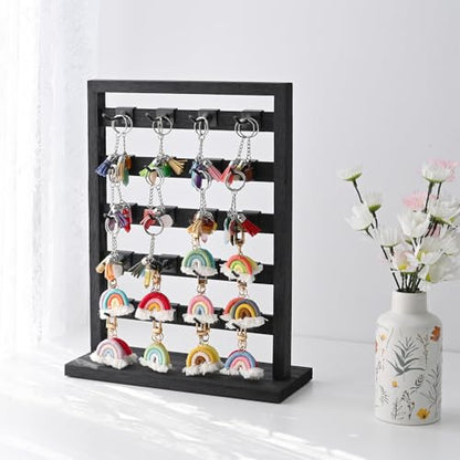 Ikee Design Wooden Jewelry Earring Display Rack, 20 Removable Metal Hooks | Wooden 5 Tiers Jewelry Display Rack with Hooks: Comes with 20 removable metal hooks for earrings, earring cards, bracelets. - color: 1) Black