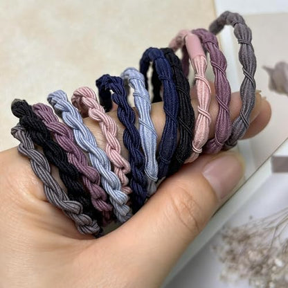 Hair Ties Elastics,Boho Hair Tie Bracelets,Hair Accessories | Cute Braided Hair Rubber Bands, 24 PCS No Pull Hair Elastics for Women, Ponytail Holders for Thick & Thin Hair