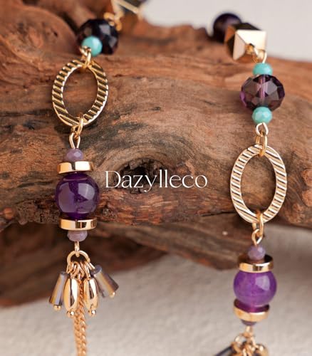 Long Gold Boho Necklaces for Women Beaded Statement Chain Long Necklace Gold Costume Jewelry Birthday Gifts for Her - color: Purple