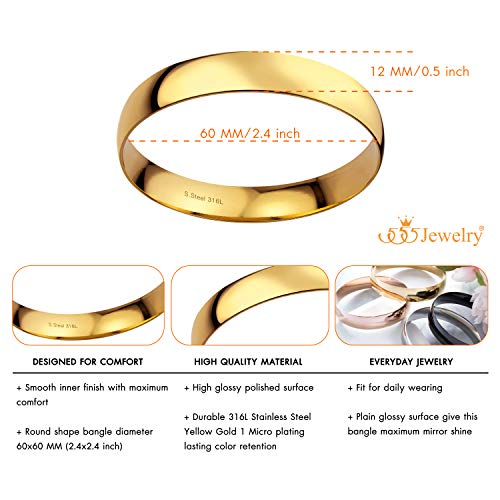 555Jewelry 12mm Wide Stainless Steel Solid Slip On Bangle Bracelet for Women With Small Wrist - color: Gold (Small)