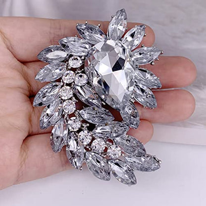 SELOVO Marquise Shape Rhinestone Red Leaf Costume Brooch Pin Jewelry Antiqued Gold Tone - color: Silver