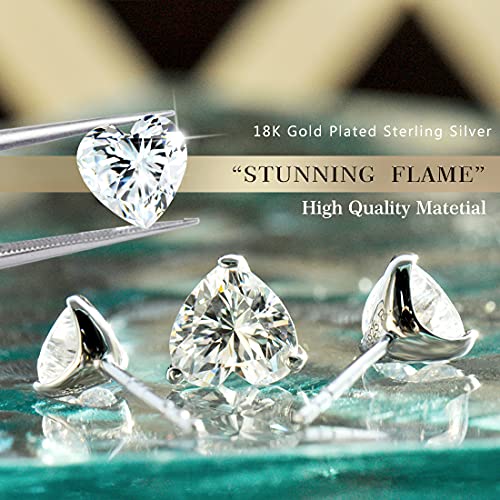 "STUNNING FLAME" Trillion-cut/Cushion-cut/Emerald-cut/Marquise-cut ... 18K White Gold Plated Sterling Silver Cubic Zirconia Simulated Diamond Stud Earrings for Women - color: Heart-Cut, size: medium-white gold plated silver
