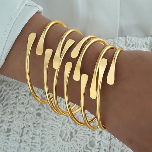 ÌF ME Gold Bangle Bracelets for Women, Indian Bangles Stackable Set, Multi Layer Textured 18K Gold Plated Chunky Bracelets Boho Jewelrys Set - style: E-6 PCS adjustable bangles