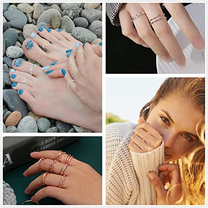 Honsny 12PCS Silver Plated Rings Adjustable Open Rings for Women Cute Gold Plated Stackable Thumb Rings Joint Chain Midi FingerArrow Knot Wave Band Rings Set - color: Gold 12pcs