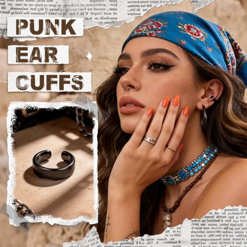 Gothic Clip On Ear Cuff Stainless Steel No Piercing Helix Cartilage | Hypoallergenic,Non Piercing Helix Cartilage,Gold Silver,Fake Earring,Lightweight,Punk Gothic Jewelry Gift Women Men - color: L1-Minimalist Design Black 1