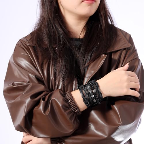 Braided Faux Leather Bracelet Punk Cuff Wrap Bracelets for Men Women Skull,Star,Bull bracelets - color: A6:6PCS