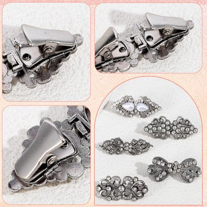ElevateTech Sweater Shawl Clips, 4 Pcs Retro Sweater Clips for Cardigans Vintage Dress Clip Cloak Brooches Shawl Pins Silver Rhinestone Cardigan Clip for Cape Cloak Dress Shirt Cardigan Scarf