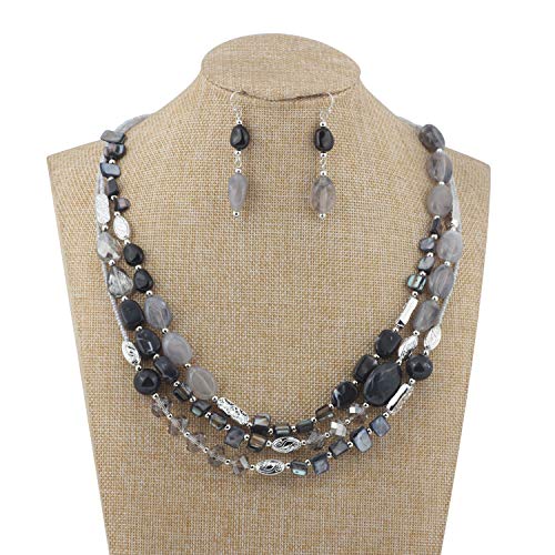 Coiris 3 Multi Layer Shell Glass Beaded Fashion Necklace for Women 21" - color: N0001-Grey