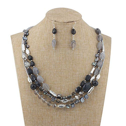 Coiris 3 Multi Layer Shell Glass Beaded Fashion Necklace for Women 21" - color: N0001-Grey