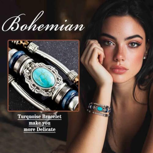 Leather Wrap Bracelets for Women Boho Multi-Layer Turquoise Bracelet Beads Stackable Bangle - color: B-Style