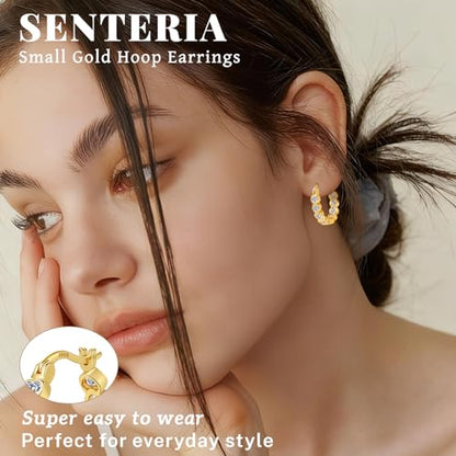 Senteria 925 Sterling Silver Post Hoop Earrings Hypoallergenic Small Heart Hoop Earrings with AAA+Cubic Zirconia Twisted Huggie Hoops Earring for Women 15MM/20MM - color: gold-heart-20mm