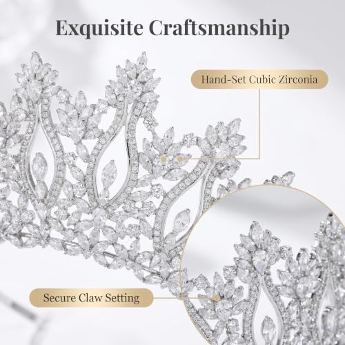 QXMYOO Luxury Wedding Tiaras for Bride Cubic Zirconia Big Tall Crown Quinceanera Crystal Headband for Women CZ Pageant Birthday Prom Party Headpiece Bridal Hair Accessories Silver - color: Silver