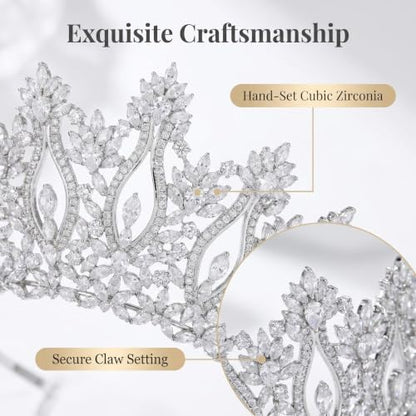 QXMYOO Luxury Wedding Tiaras for Bride Cubic Zirconia Big Tall Crown Quinceanera Crystal Headband for Women CZ Pageant Birthday Prom Party Headpiece Bridal Hair Accessories Silver - color: Silver