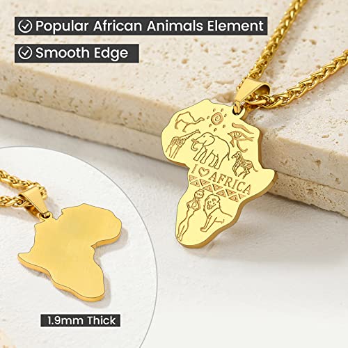 GOLDCHIC JEWELRY Africa Map Necklace for Men, Stainless Steel African Tribal/Egyptian Eye of Horus/I LOVE AFRICA/Elephant Map Hiphop Jewelry Unisex with 22'+2'Adjustable Chain - color: Animals - Gold, style: No Customization