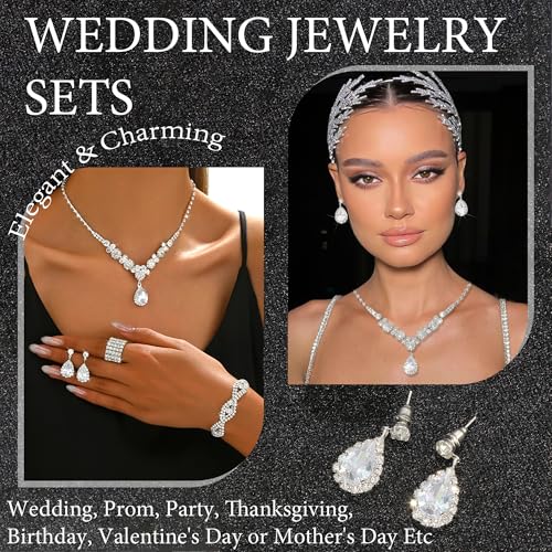 Rhinestone Jewelry Set Crystal Pearl Necklace Bracelet Earrings | Sparkly Necklace Dangle Earrings,Wedding Prom Formal Costume Jewelry Sets for Women - color: Silver1
