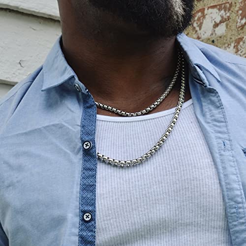 Square Rolo Chain Necklace Stainless Steel Round Box Necklace for Men Women/2mm-7mm/16Inch-36Inch - color: Stainless Steel-Silver, size: 16 Inches, style: 2 mm width