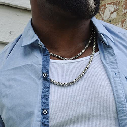 Square Rolo Chain Necklace Stainless Steel Round Box Necklace for Men Women/2mm-7mm/16Inch-36Inch - color: Stainless Steel-Silver, size: 20 Inches, style: 2 mm width