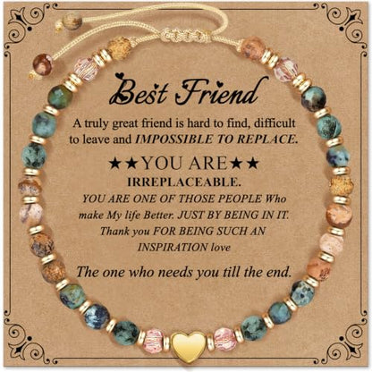Inspirational Bracelets Gifts for Women: Healing Natural Stone Beads Bracelets - Birthday Mothers Day Gifts Thinking of you Get Well Soon Gift for Women Friends Sister Mom - color: HEART-Friend