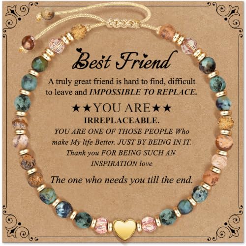 Inspirational Bracelets Gifts for Women: Healing Natural Stone Beads Bracelets - Birthday Mothers Day Gifts Thinking of you Get Well Soon Gift for Women Friends Sister Mom - color: HEART-Friend