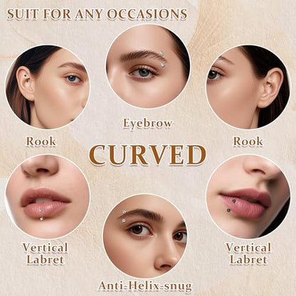 D.Bella 16G Eyebrow Piercing Jewelry Daith Rook Earrings Stianless Steel Internal Thread Curved Barbell Vertical Labret Lip Belly Ring Snug Tragus Piercing 8mm/10mm/12mm - color: silver
