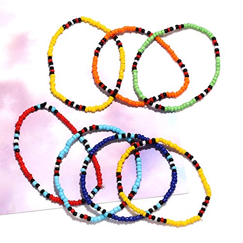 HEIDKRUEGER Bead Stretch Bracelets Independence Colorful Tiny Beaded Stackable Vsco Bracelets Boho Summer Vacation Adjustable Bangle Bracelet for Women Girls 14Pcs - color: multi-color