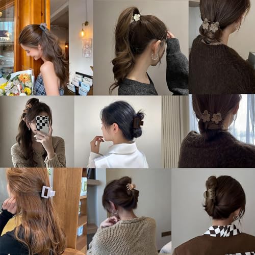 16Pcs Medium Claw Hair Clips for Women Girls,Matte Rectangle Double Row Teeth Flower Semicircle Small Claw Clips for Thin/Medium Thick Hair, Jaw Clips Nonslip Clips (Beige,Khaki,Brown,Black) - color: Beige, Khaki, Brown, Black