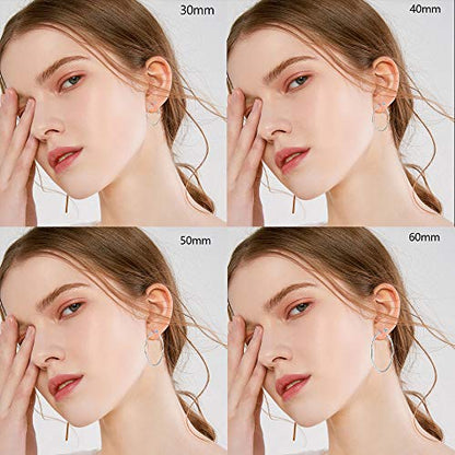 5/12 Pairs Gold Silver Plated Hoop Earrings for Women, Hypoallergenic Stainless Steel Hoops Earrings Set, Lightweight Large Small Hoops Women Earrings Loop Earrings Set - color: 5 Pairs Silver Plated Hoop Earrings