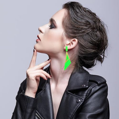 Retro 80s Neon Earrings for Women Acrylic Triangle Neon Dangle Earrings Colorful Geometric Drop Earrings Glow Party Halloween Neon Earrings - color: green