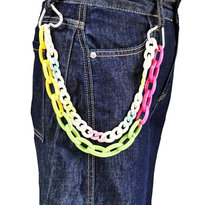 Colorful Acrylic Pants Pocket Chain Hip Hop Jeans Chain,Acrylic Chain Strap for Purse Handbag Diy Accessory - style: 2 Layer/Yellow Green Colorful