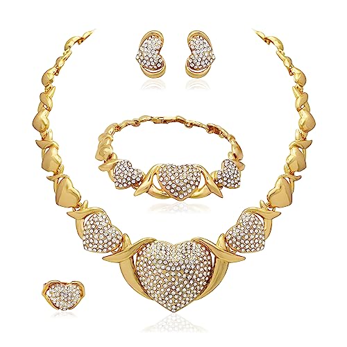 Woman Jewelry Sets Gold Jewelry Sets XOXO Women's Gold Jewelry Fashion Jewelry Necklaces Earrings Woman Accessories Bracelets Jewelry Gifts Love Necklaces - color: X0023-Gold