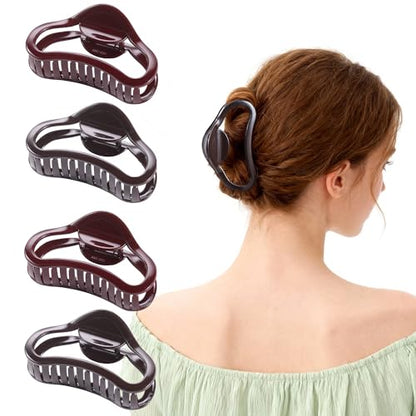 4 Pack Heart Hair Clips, 4.5" Large Durable Trendy Hair Claw Clip with Bead & Butterfly Spring, Premium PC Material Cozy Fashion Hair Claw for Thick Hair, Gift Set for Women Girls, Daily Wear - color: Classic Color 6: Wine Red and Brown