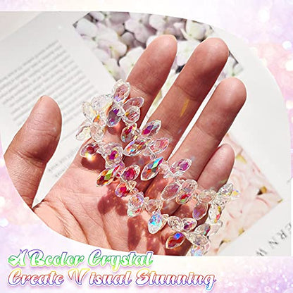Hicarer 200 Pieces Teardrop Chandelier Crystal Pendants 6 x 12 mm AB Color Rainbow Crystal Beads for Chandelier Jewelry Making DIY Project Earring Necklaces Bracelets - color: AB Color